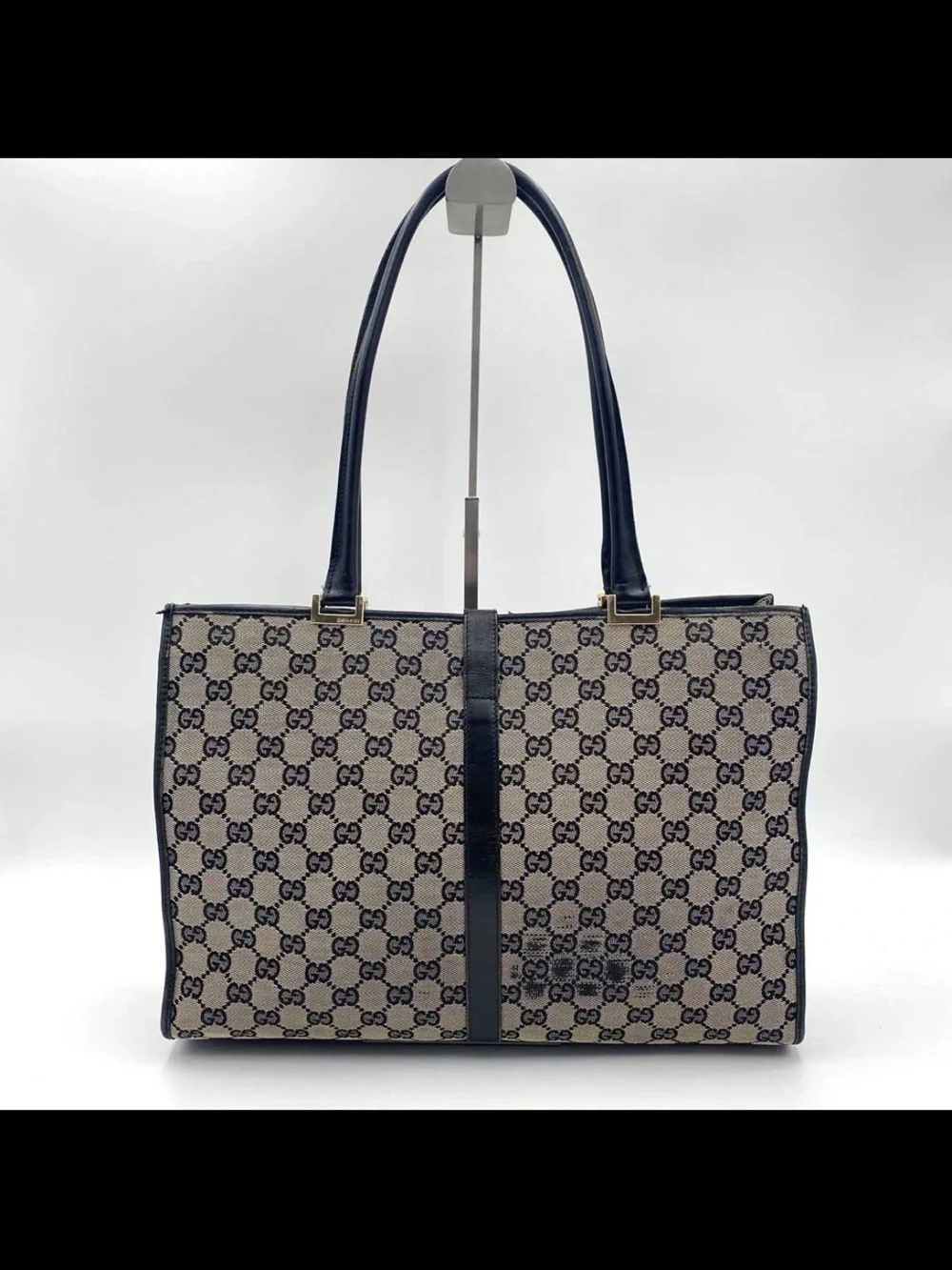 Gucci Beige and Black GG Supreme Canvas Tote with Gold Hardware